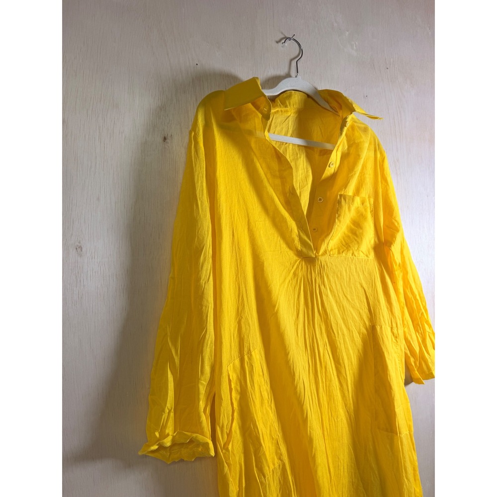 Unbranded Shirt Dress Women L Yellow Excellent Oversized Maxi Long Sleeve Boho - Picture 3 of 11